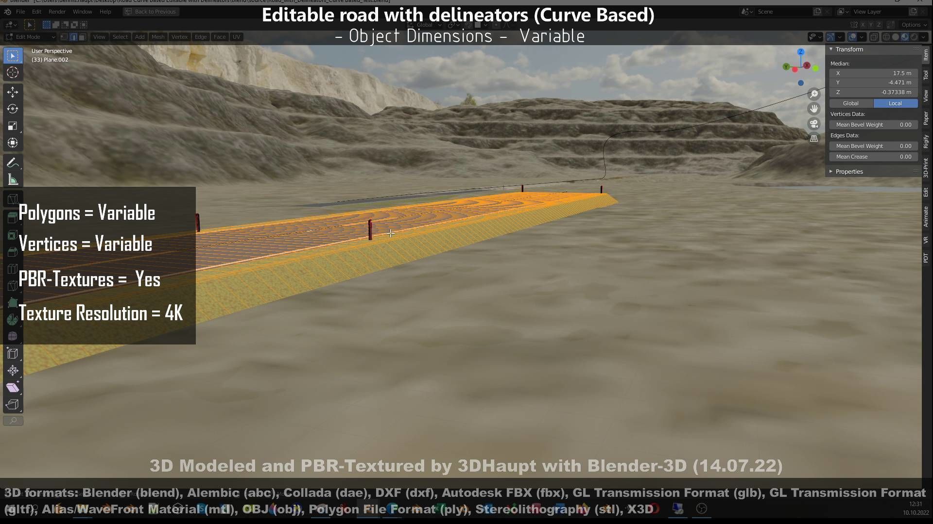 Editable Road with Delineators - Curve Based Low-poly 3D model_136