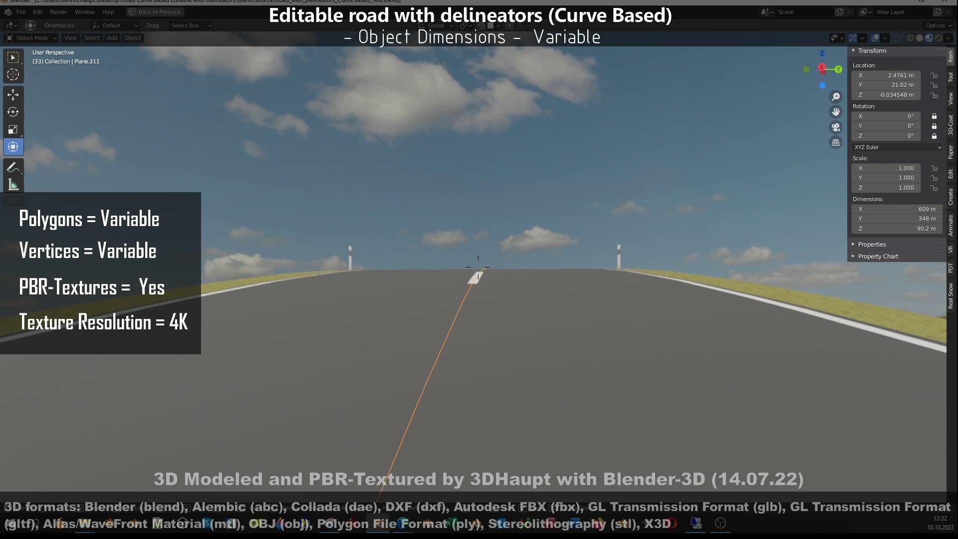 Editable Road with Delineators - Curve Based Low-poly 3D model_20