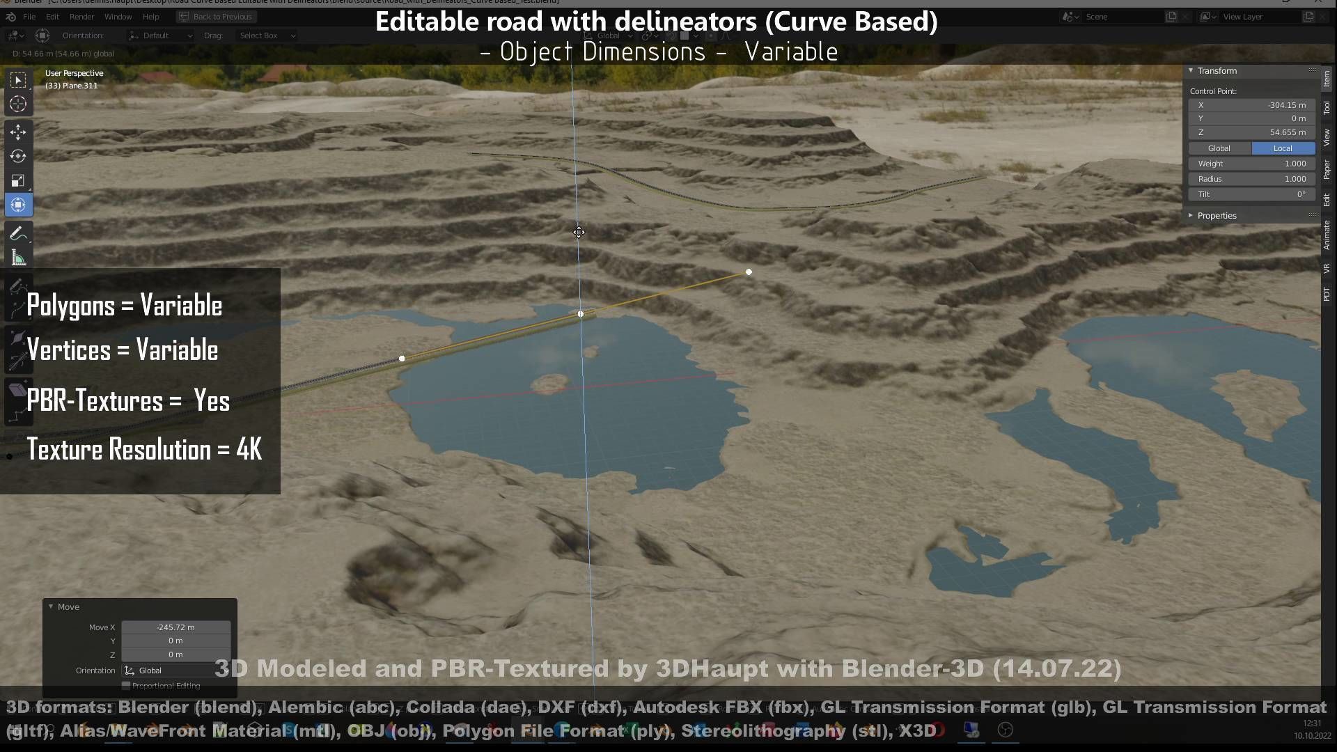 Editable Road with Delineators - Curve Based Low-poly 3D model_110