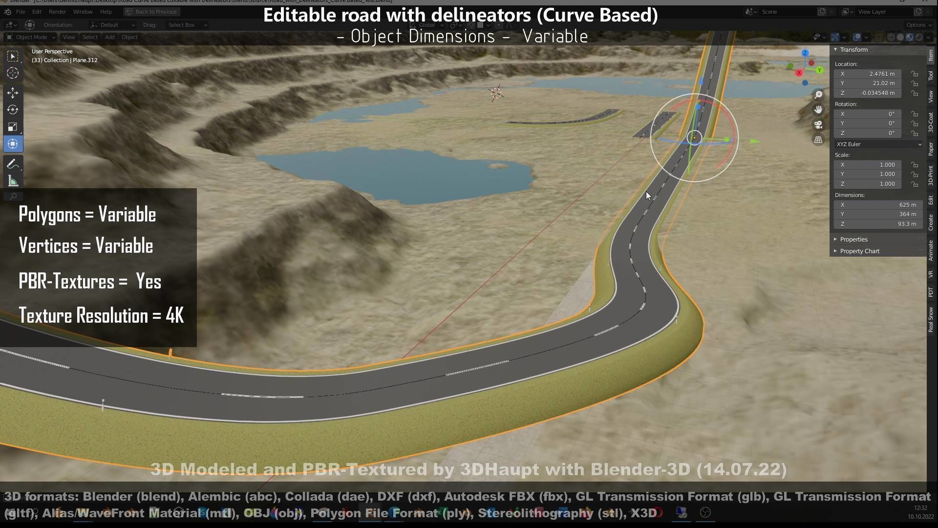 Editable Road with Delineators - Curve Based Low-poly 3D model_41