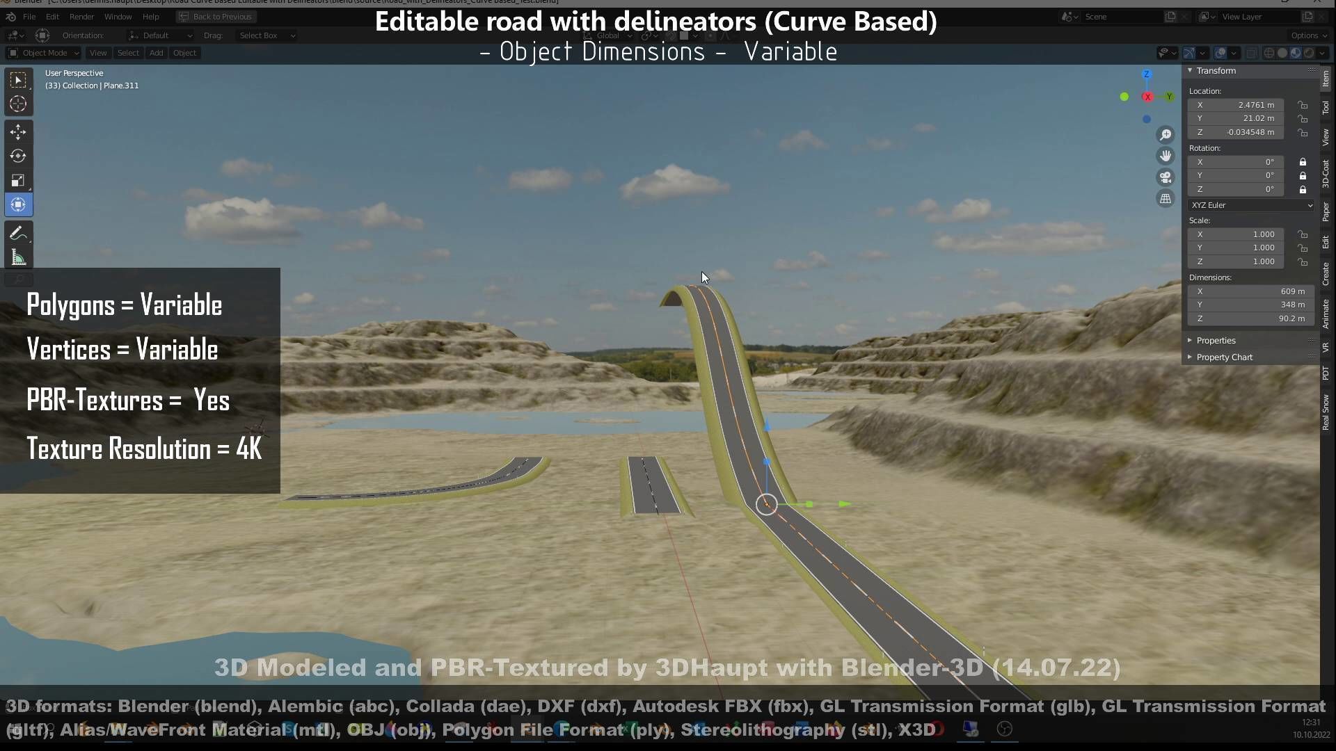 Editable Road with Delineators - Curve Based Low-poly 3D model_113