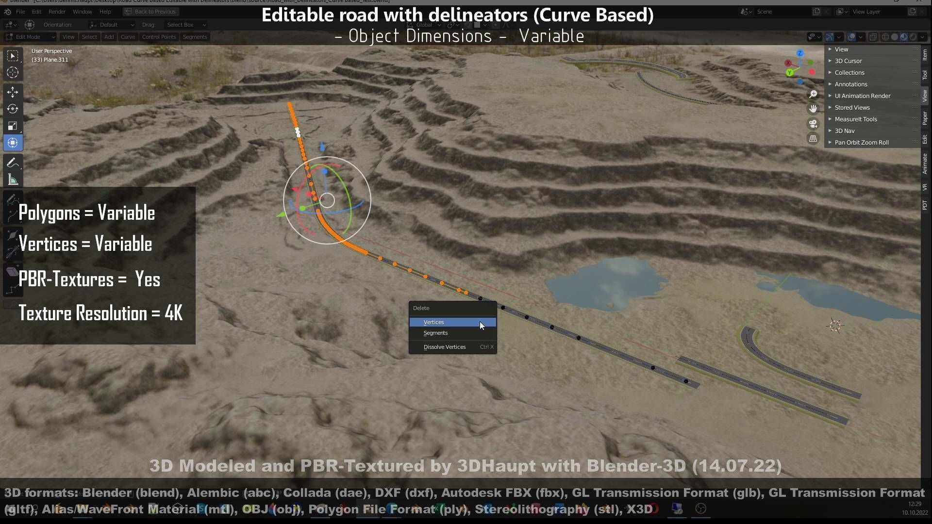 Editable Road with Delineators - Curve Based Low-poly 3D model_146