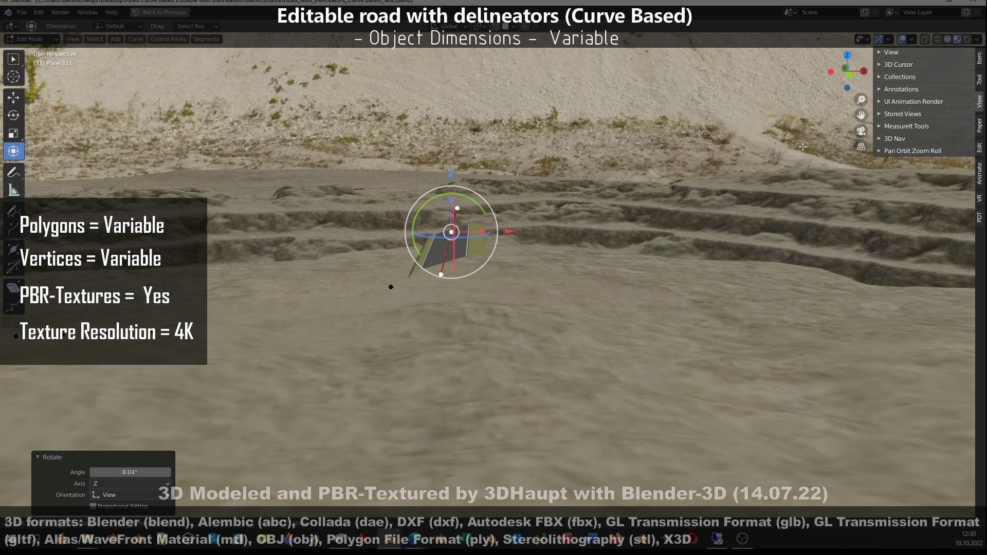 Editable Road with Delineators - Curve Based Low-poly 3D model_96