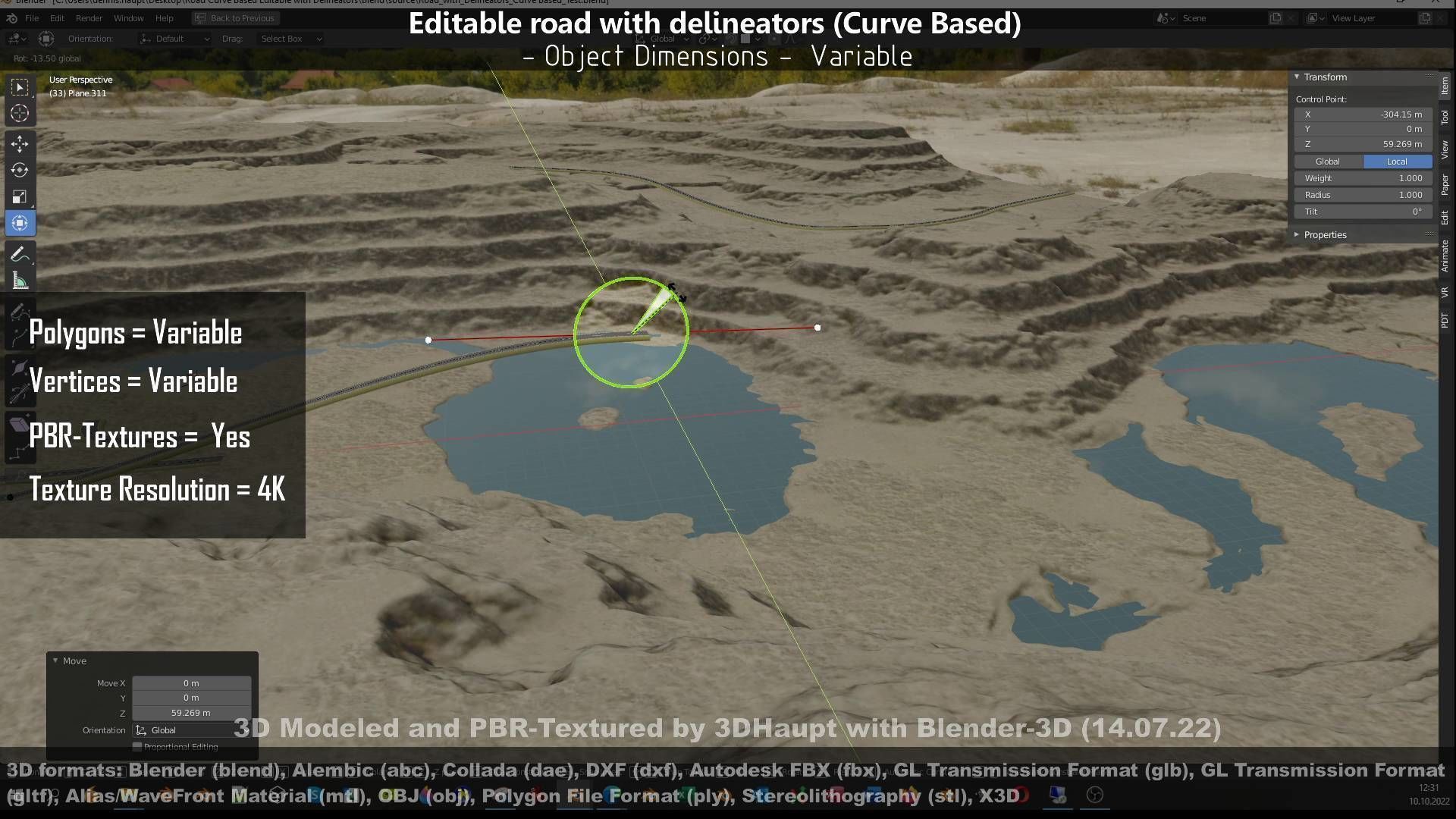 Editable Road with Delineators - Curve Based Low-poly 3D model_114