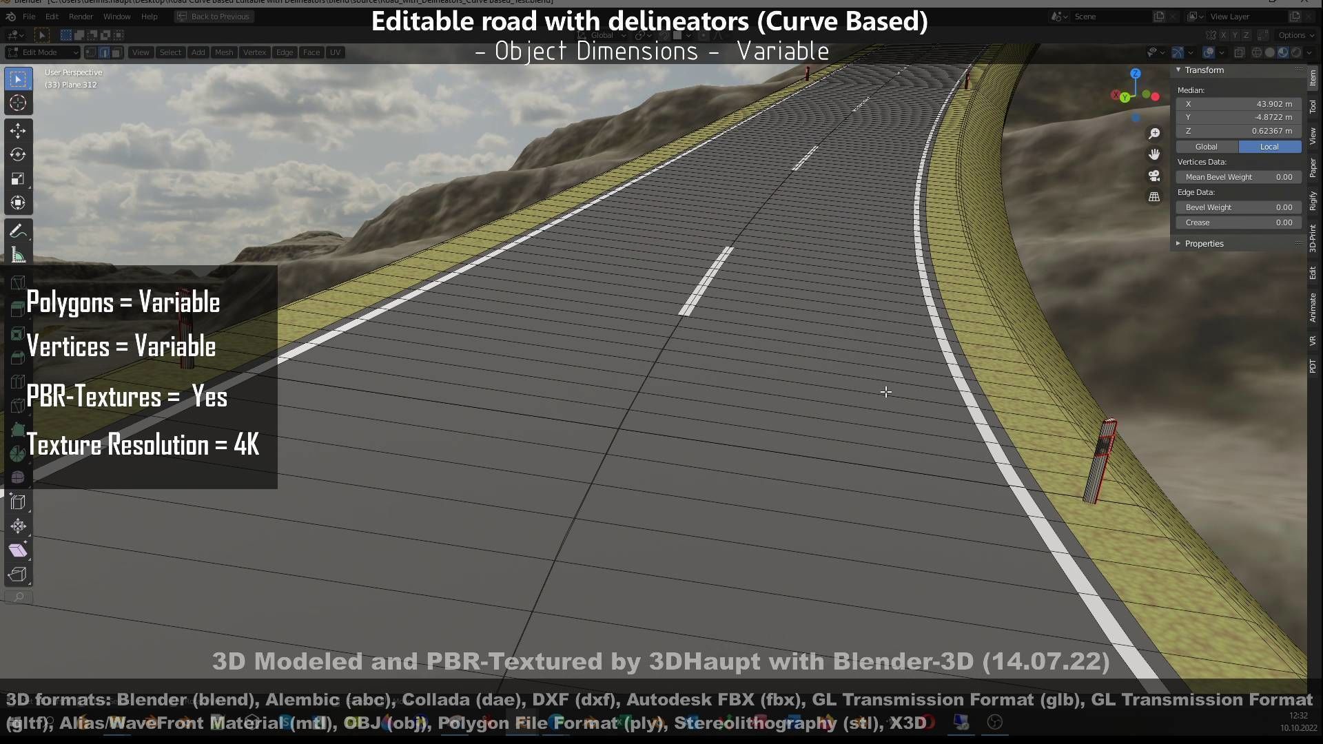 Editable Road with Delineators - Curve Based Low-poly 3D model_111