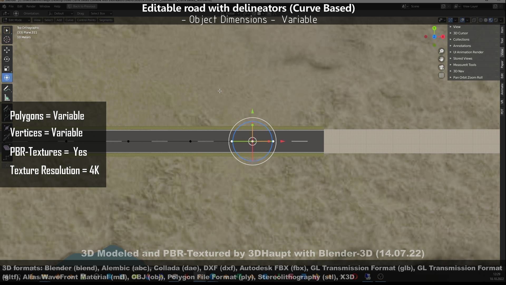 Editable Road with Delineators - Curve Based Low-poly 3D model_91