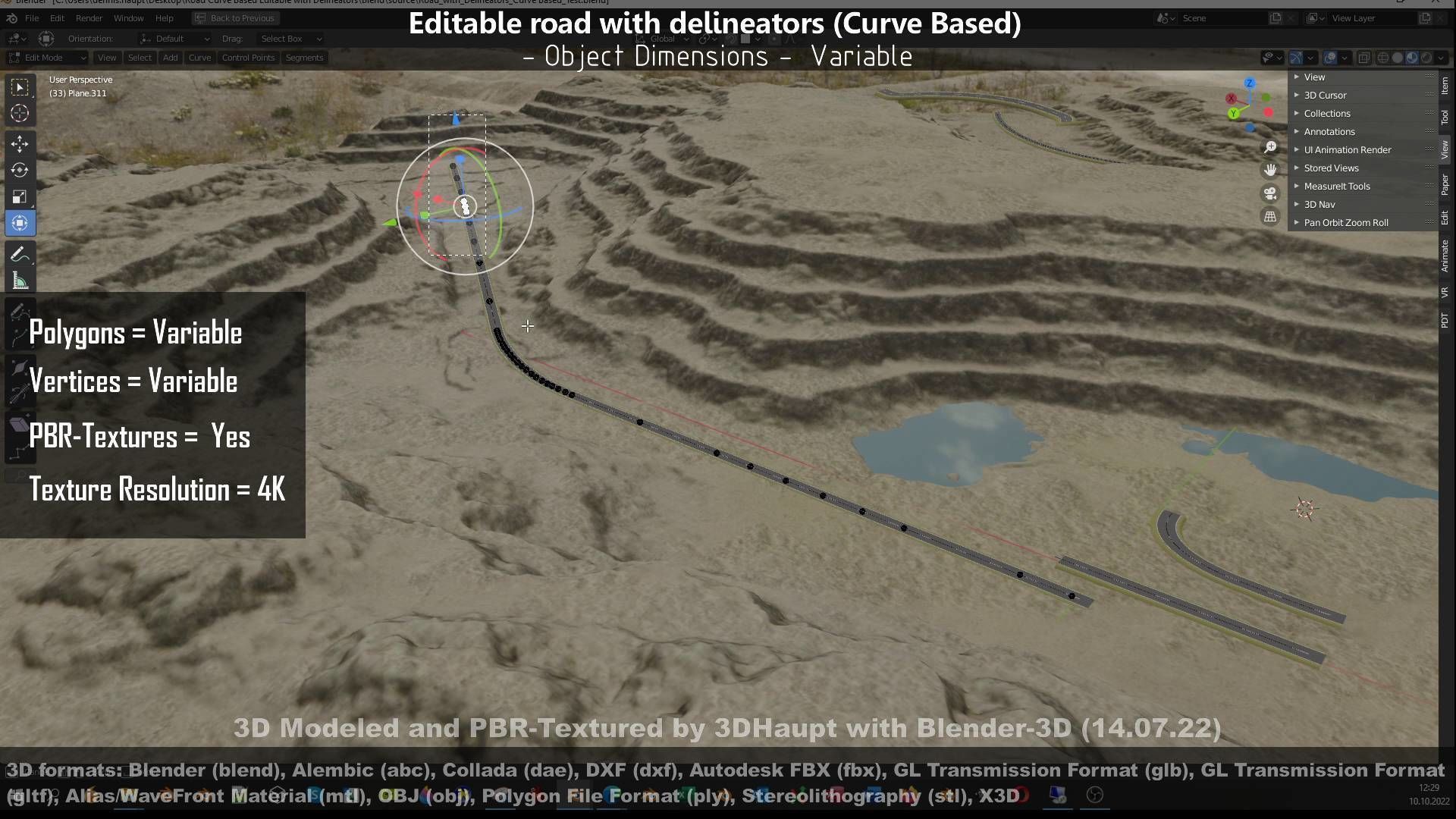 Editable Road with Delineators - Curve Based Low-poly 3D model_138