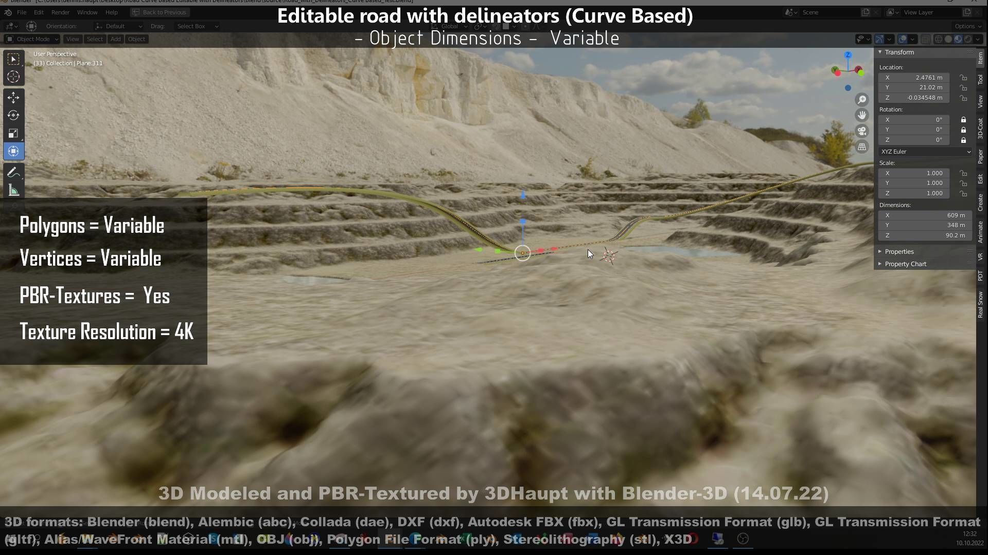 Editable Road with Delineators - Curve Based Low-poly 3D model_127