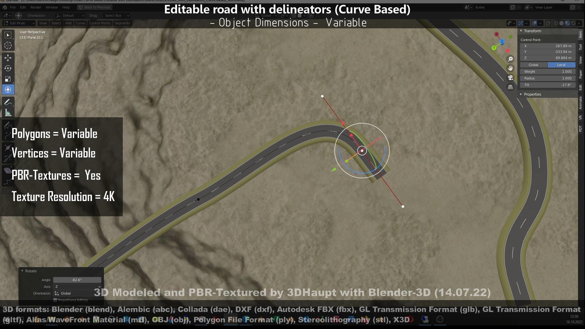 Editable Road with Delineators - Curve Based Low-poly 3D model_85