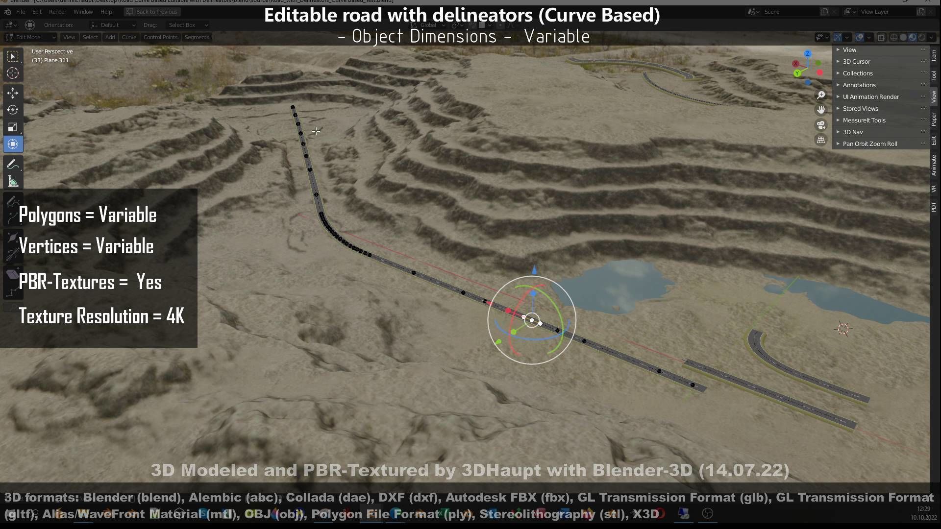 Editable Road with Delineators - Curve Based Low-poly 3D model_31