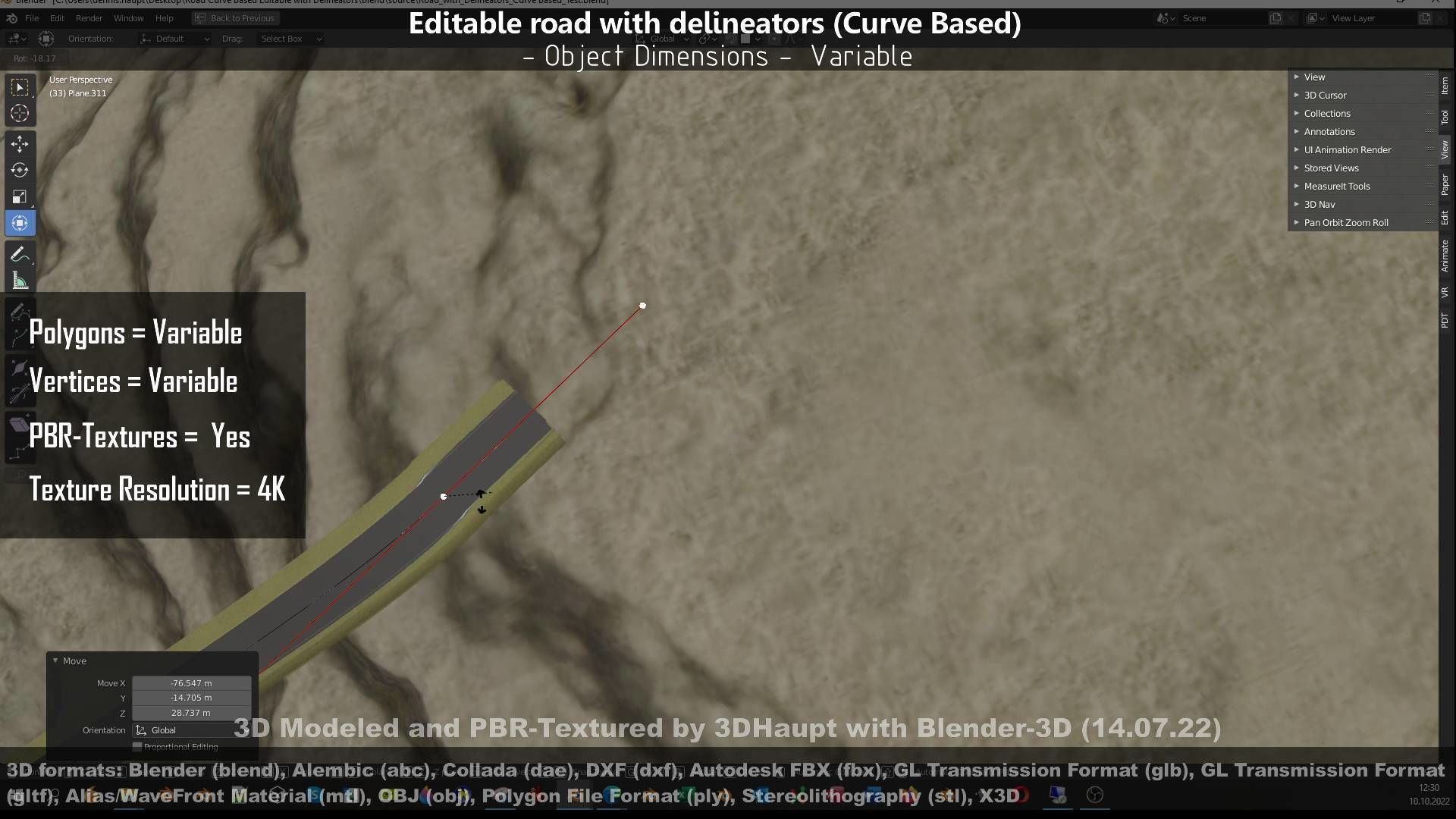 Editable Road with Delineators - Curve Based Low-poly 3D model_61