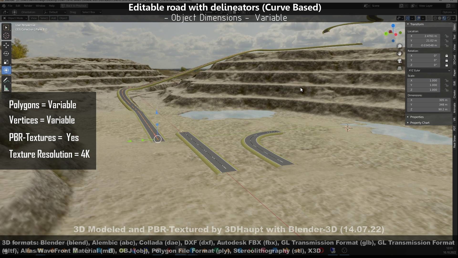 Editable Road with Delineators - Curve Based Low-poly 3D model_118