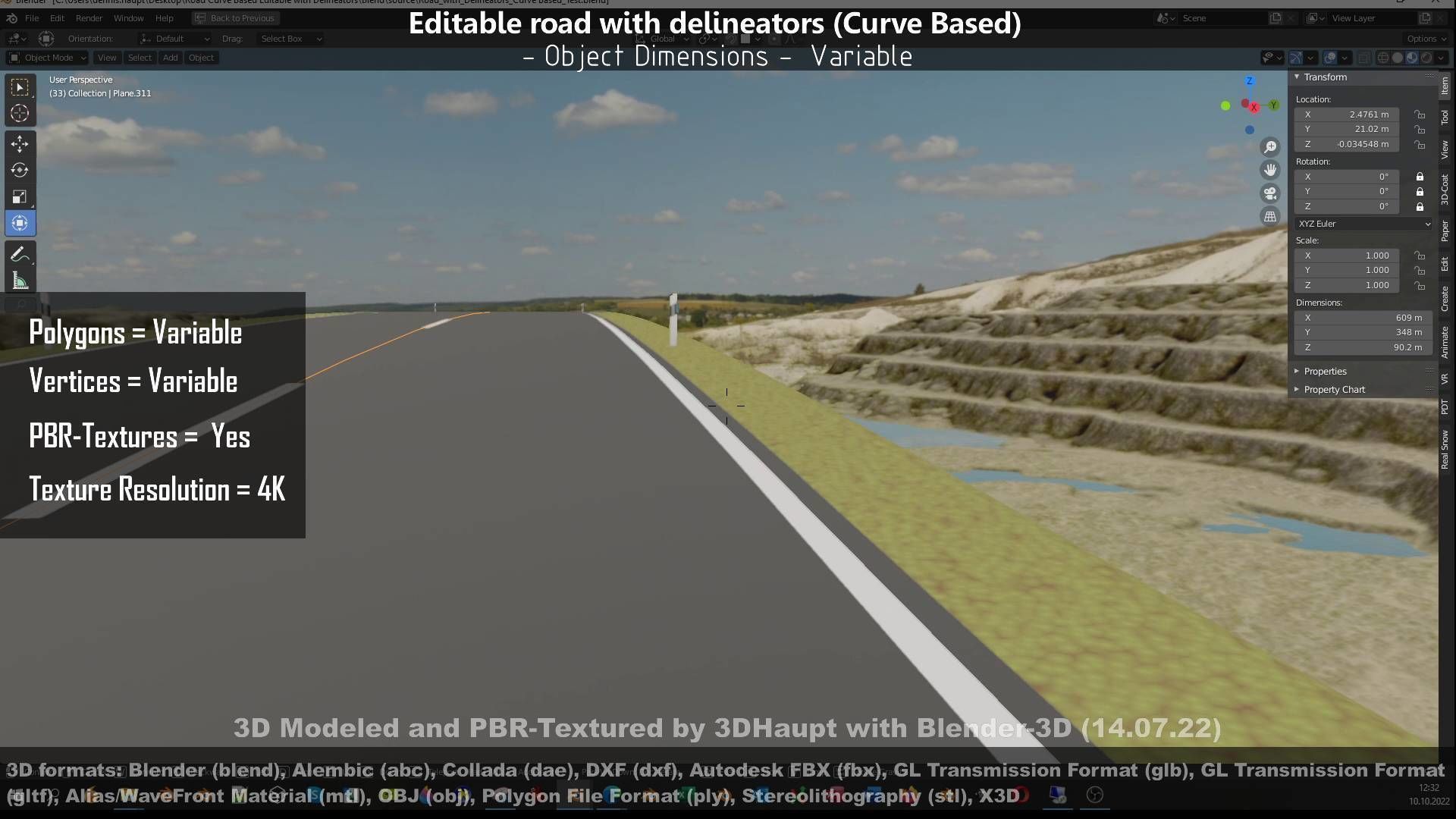 Editable Road with Delineators - Curve Based Low-poly 3D model_83