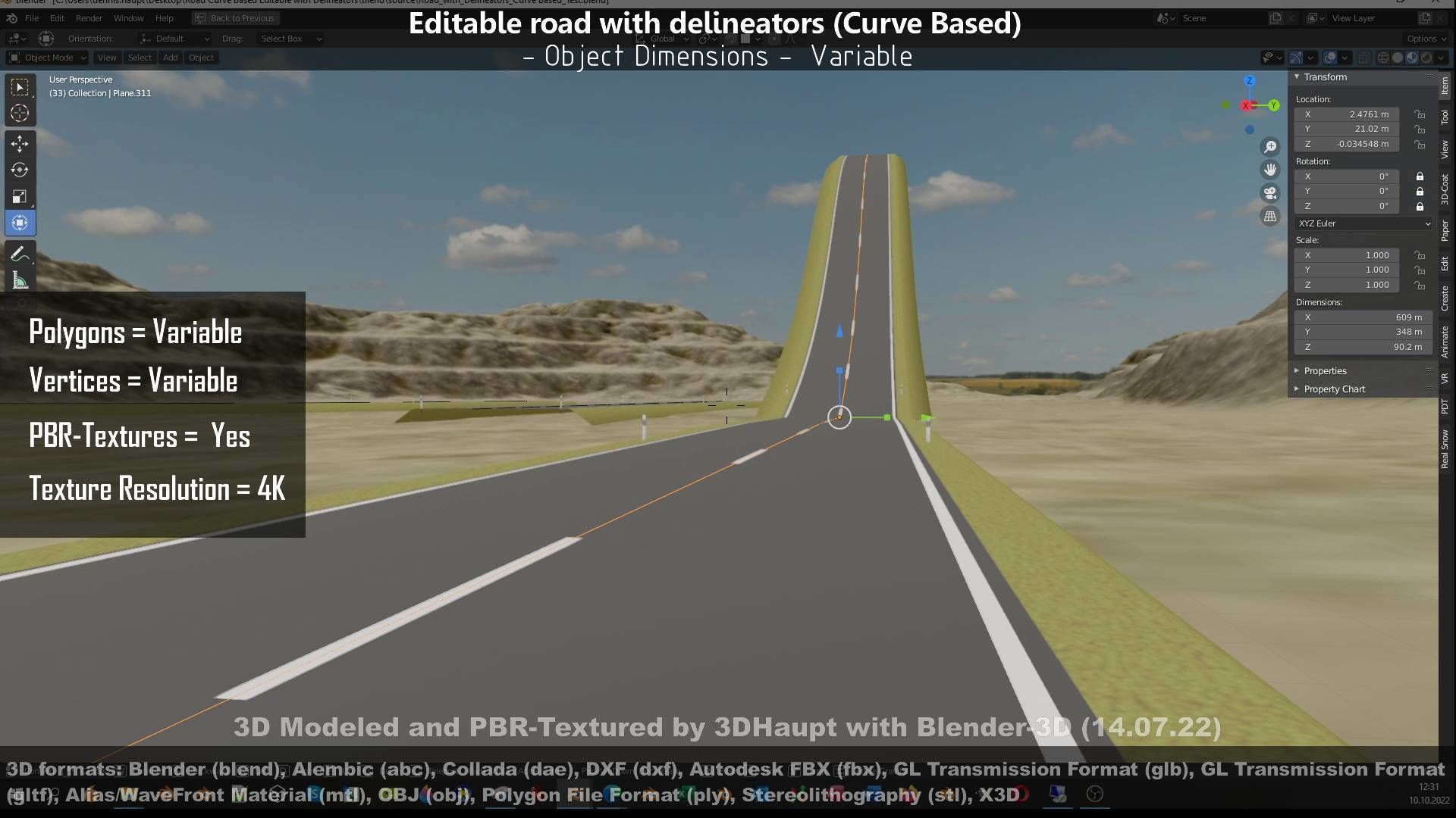 Editable Road with Delineators - Curve Based Low-poly 3D model_27