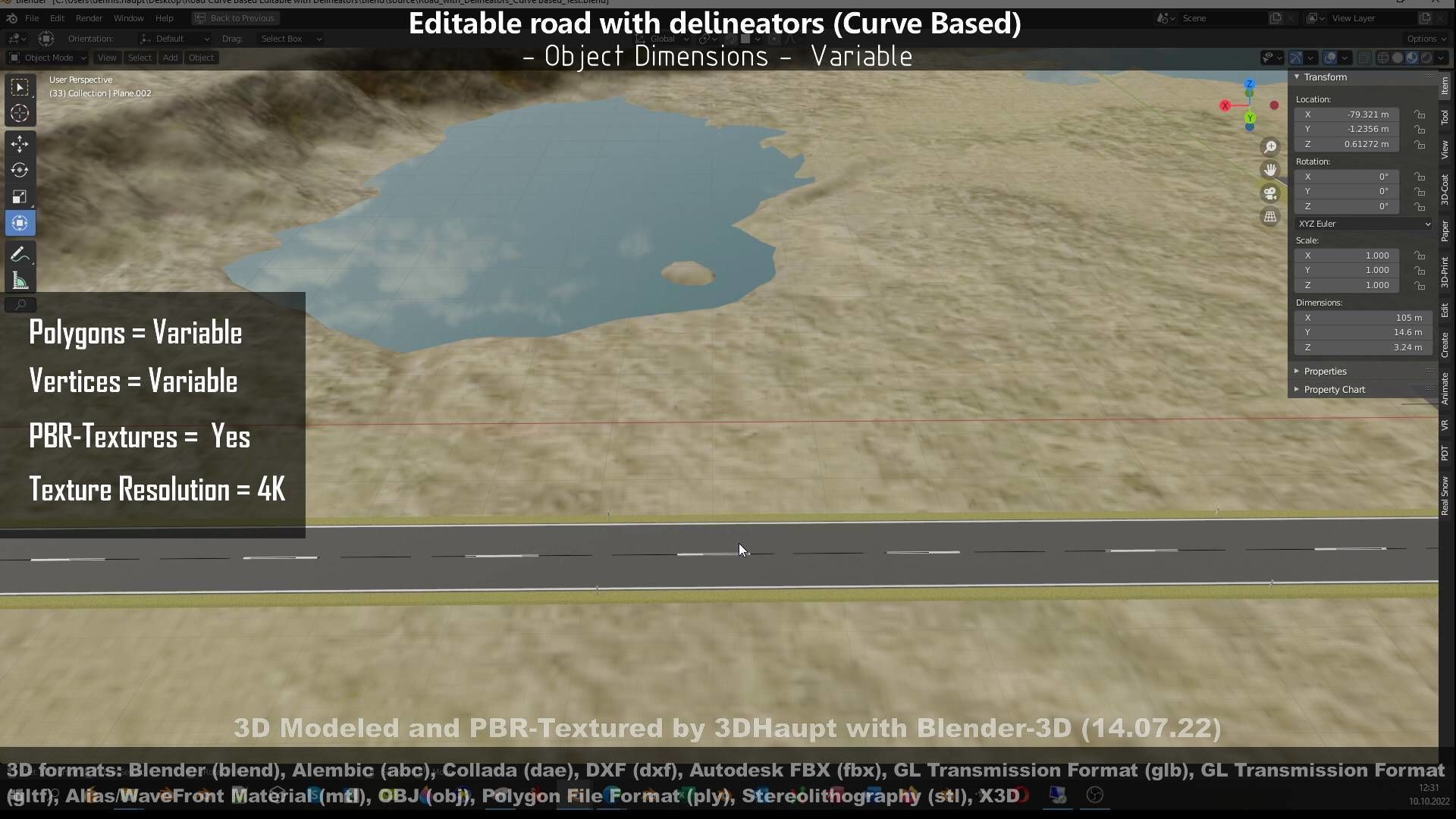 Editable Road with Delineators - Curve Based Low-poly 3D model_115
