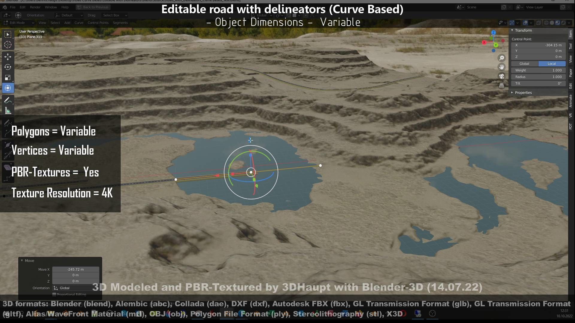 Editable Road with Delineators - Curve Based Low-poly 3D model_106