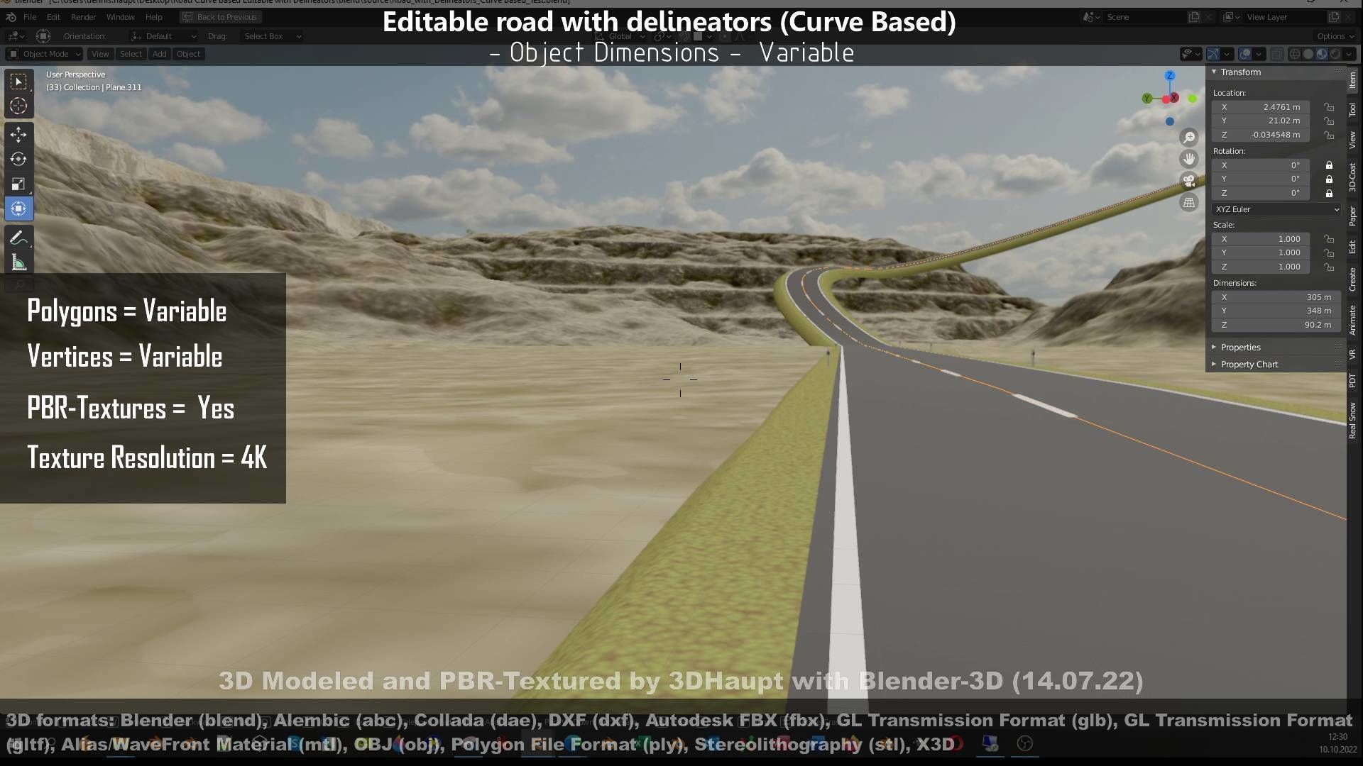 Editable Road with Delineators - Curve Based Low-poly 3D model_70