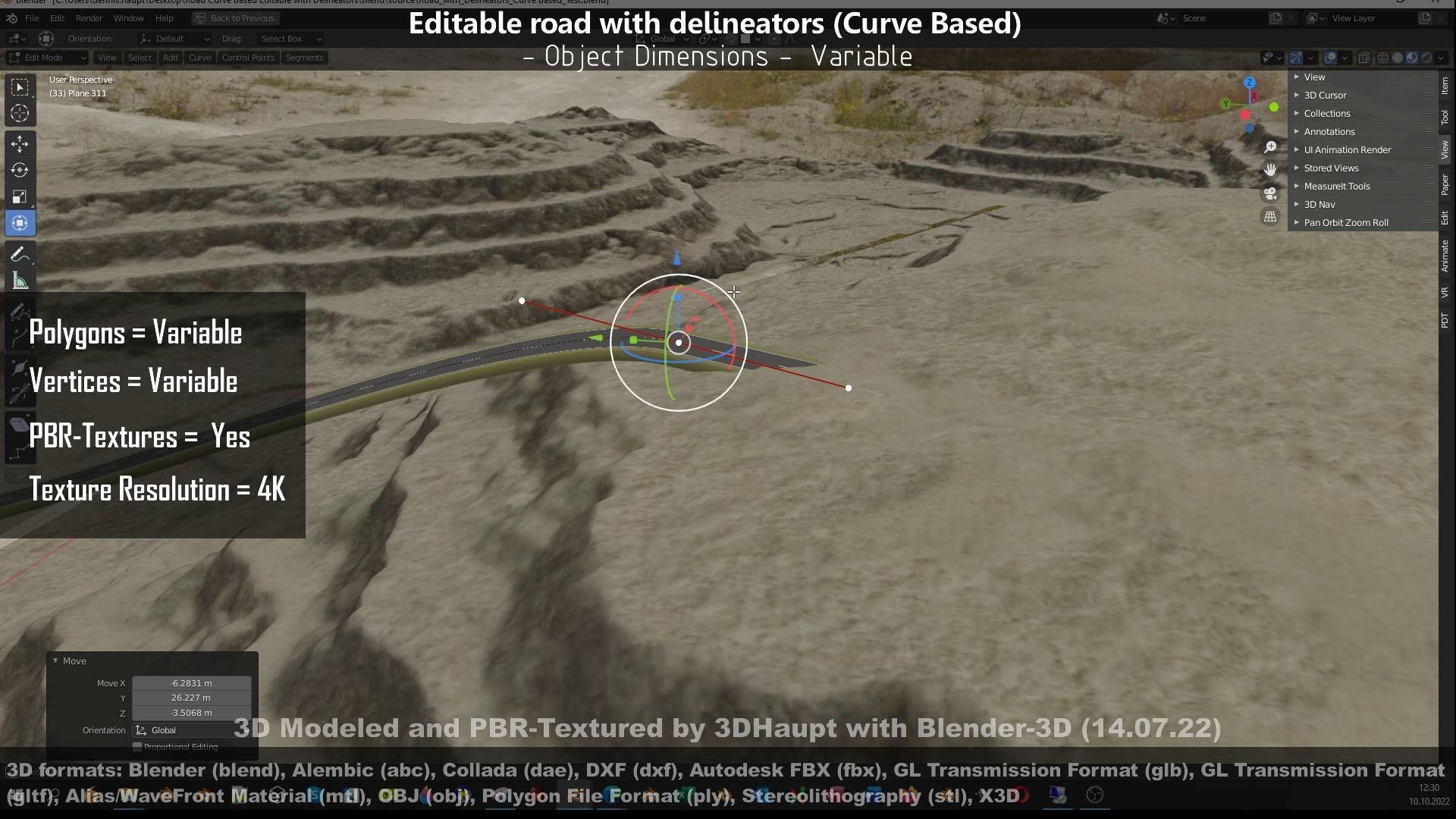 Editable Road with Delineators - Curve Based Low-poly 3D model_72
