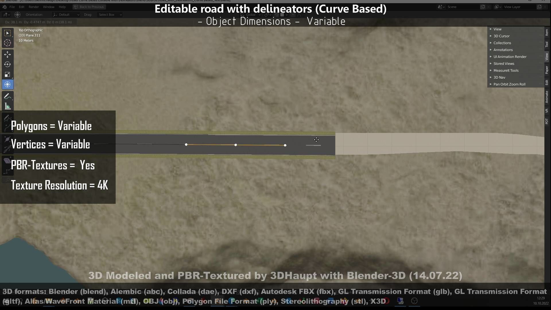 Editable Road with Delineators - Curve Based Low-poly 3D model_81