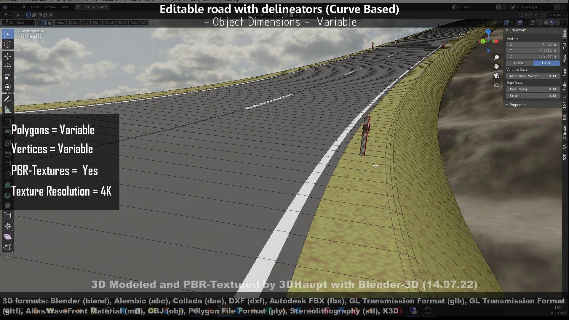 Editable Road with Delineators - Curve Based Low-poly 3D model_36
