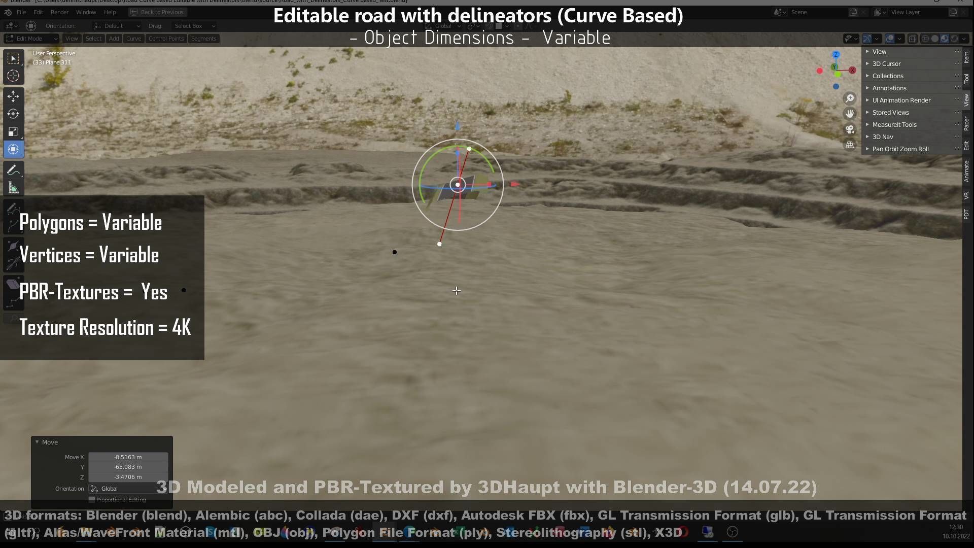 Editable Road with Delineators - Curve Based Low-poly 3D model_82