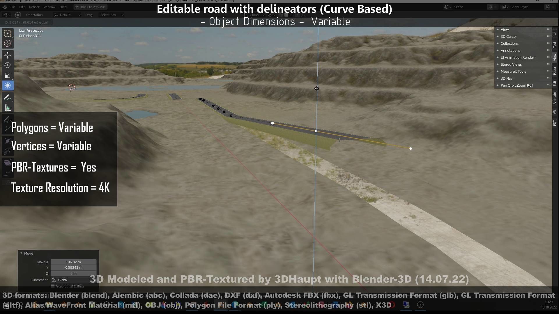 Editable Road with Delineators - Curve Based Low-poly 3D model_145