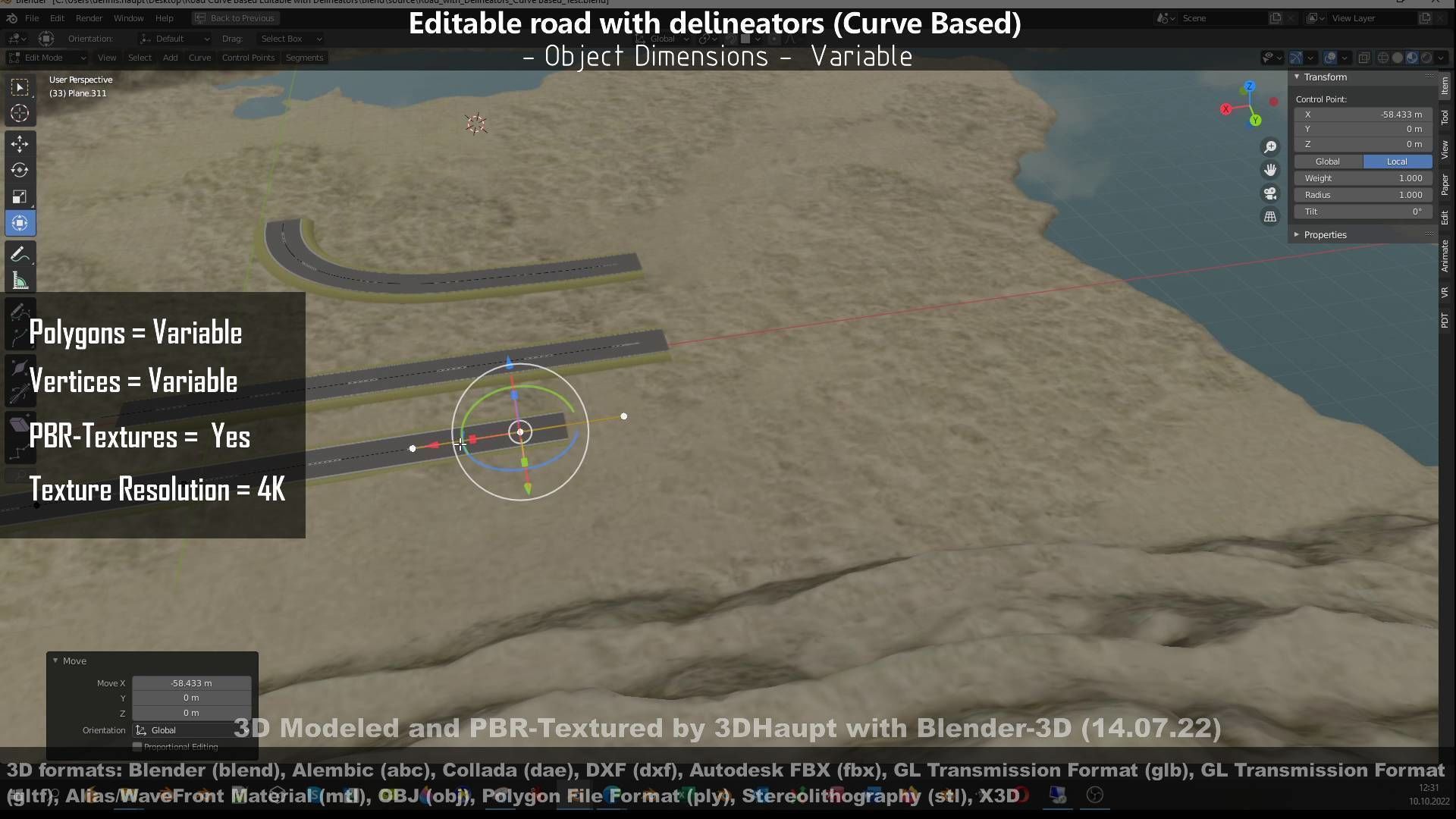 Editable Road with Delineators - Curve Based Low-poly 3D model_80