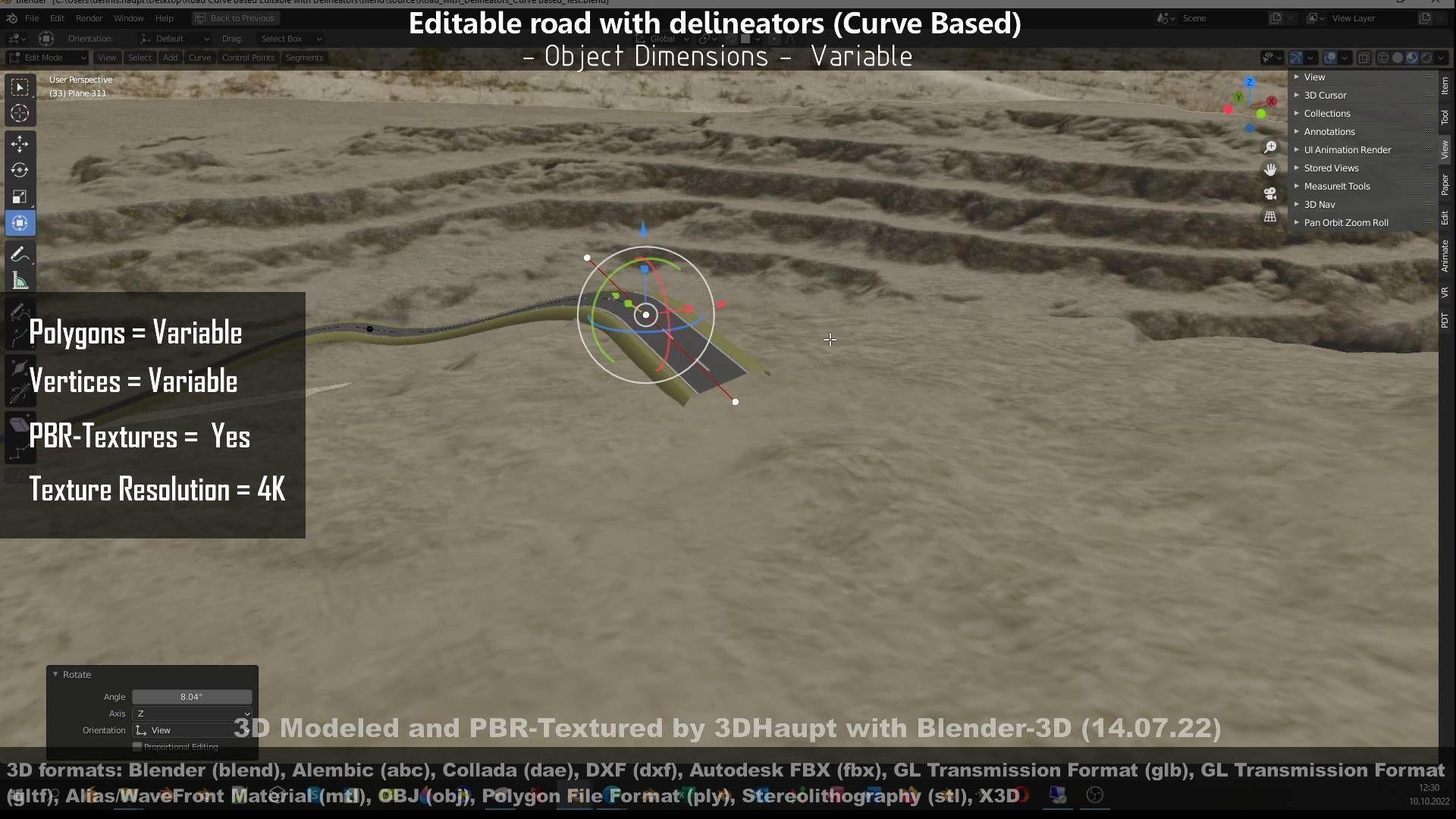Editable Road with Delineators - Curve Based Low-poly 3D model_88
