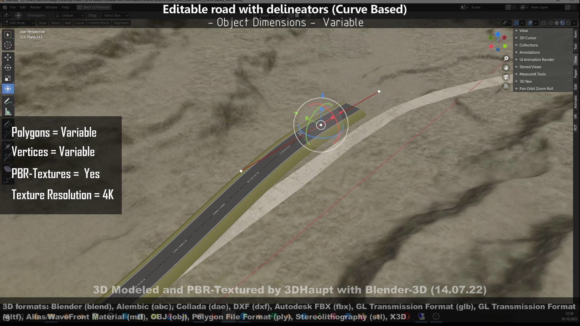 Editable Road with Delineators - Curve Based Low-poly 3D model_69