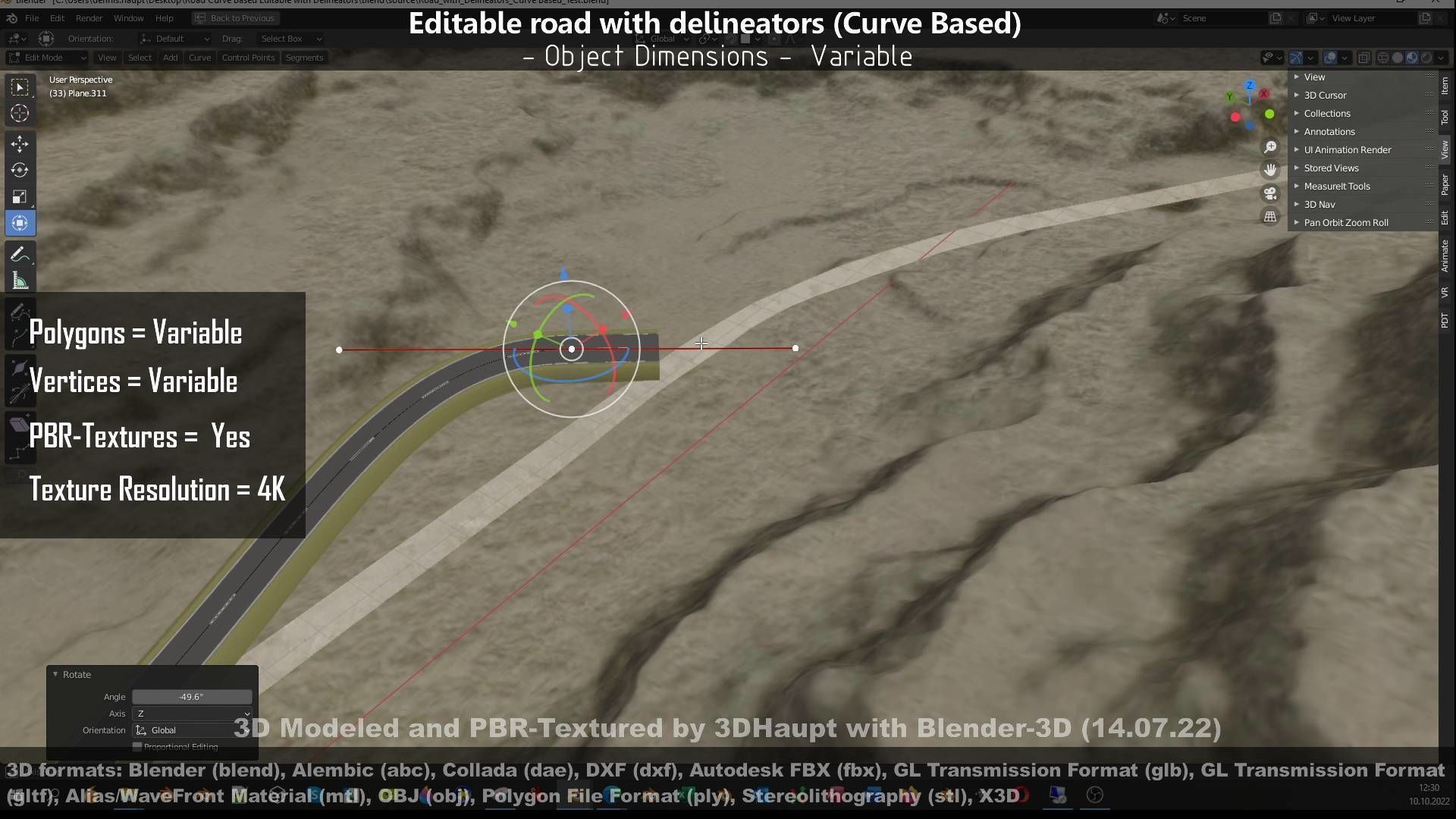 Editable Road with Delineators - Curve Based Low-poly 3D model_65