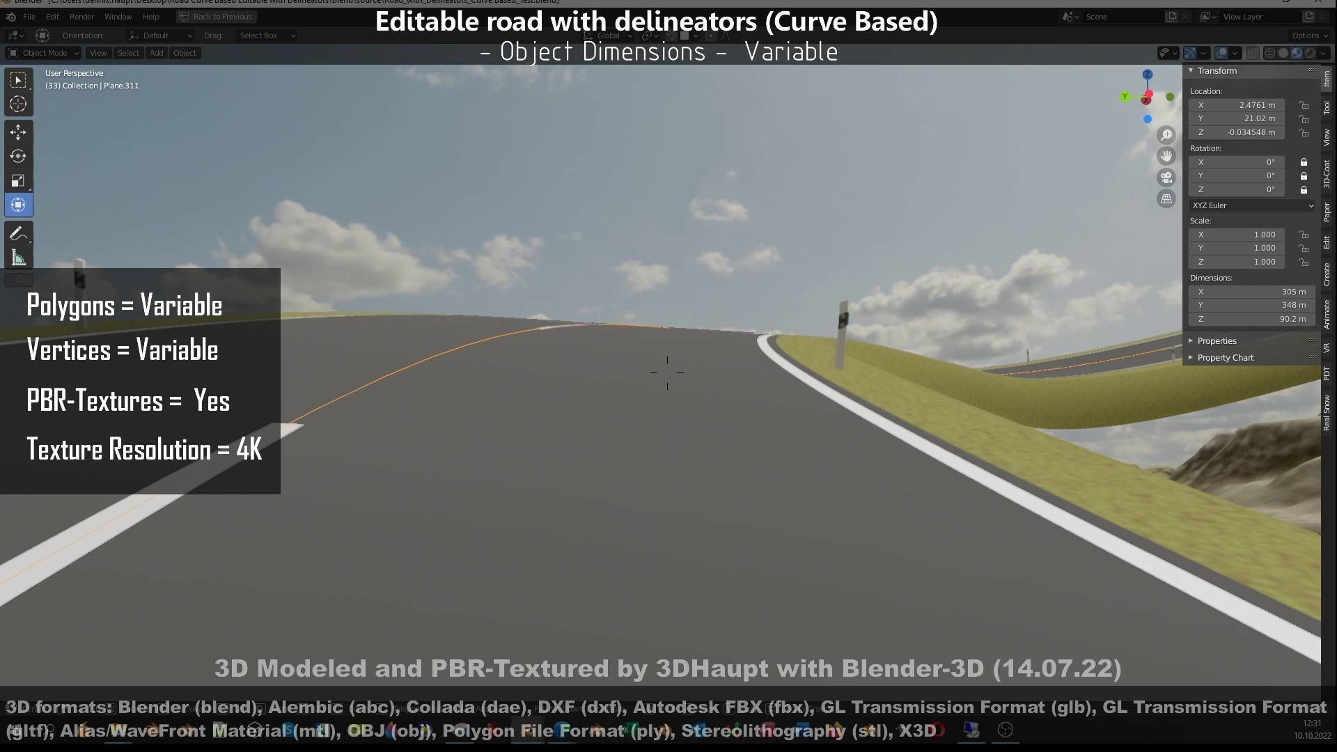 Editable Road with Delineators - Curve Based Low-poly 3D model_13