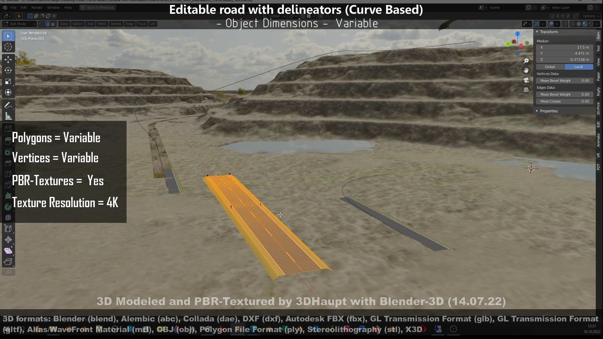 Editable Road with Delineators - Curve Based Low-poly 3D model_134