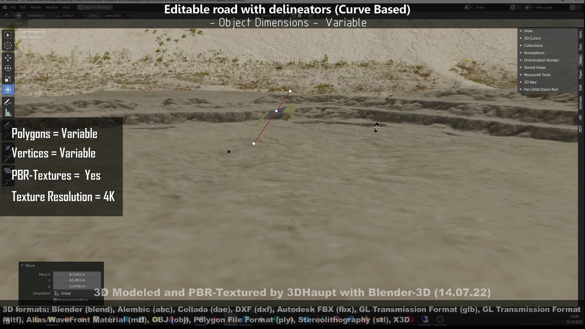 Editable Road with Delineators - Curve Based Low-poly 3D model_93