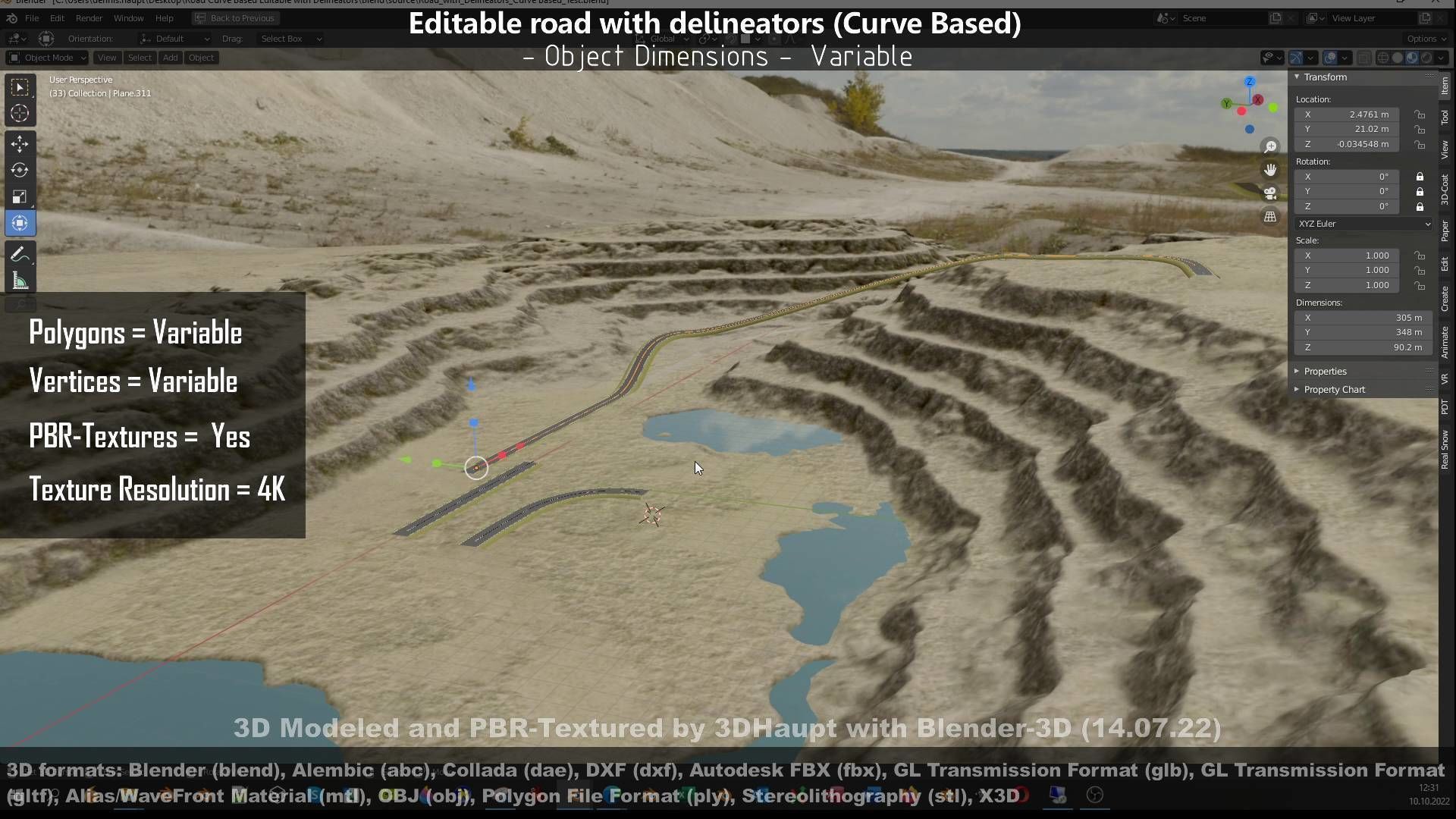 Editable Road with Delineators - Curve Based Low-poly 3D model_104
