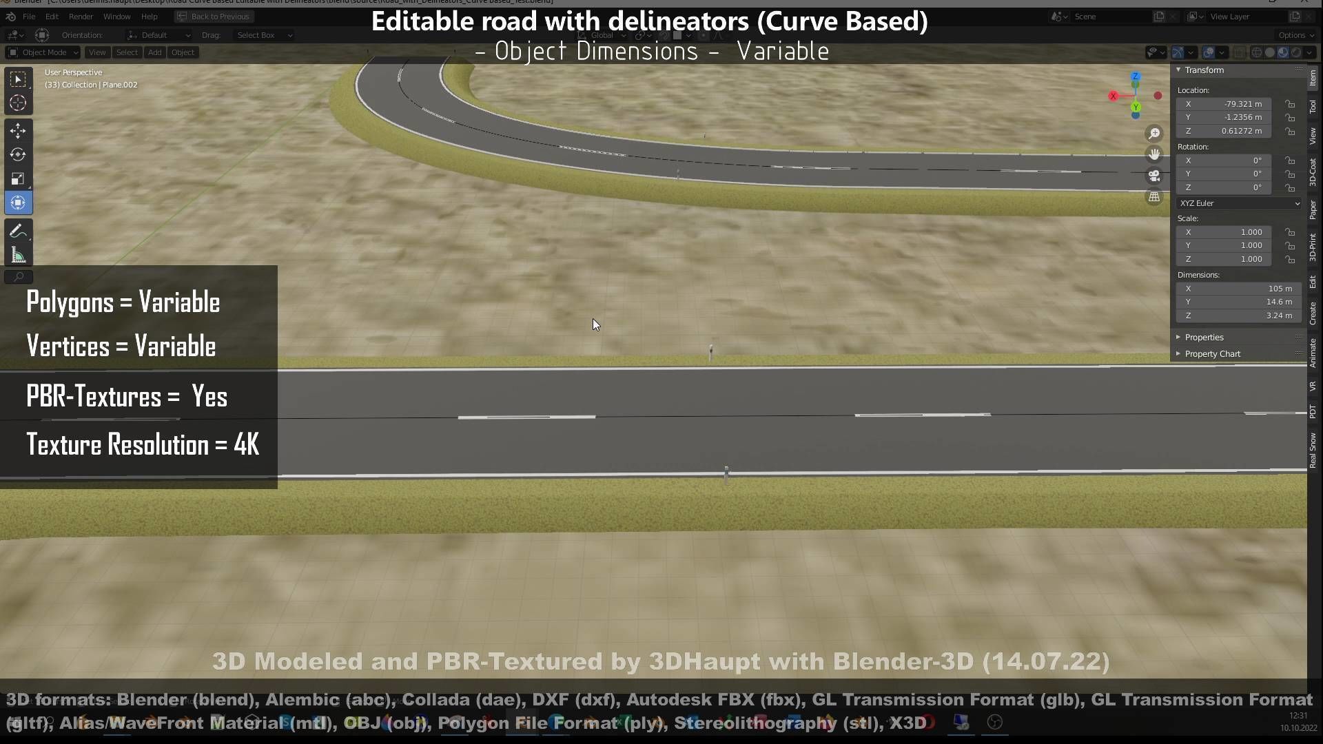 Editable Road with Delineators - Curve Based Low-poly 3D model_25