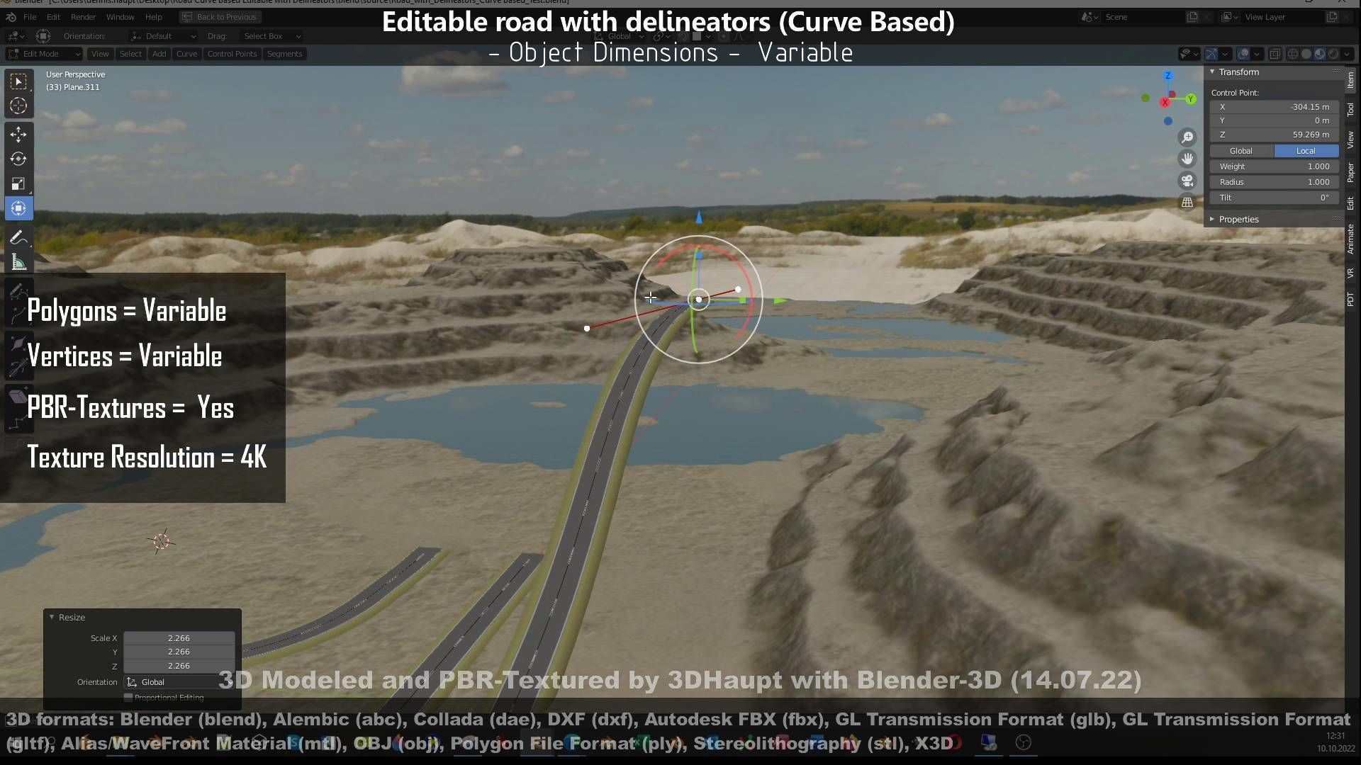 Editable Road with Delineators - Curve Based Low-poly 3D model_54