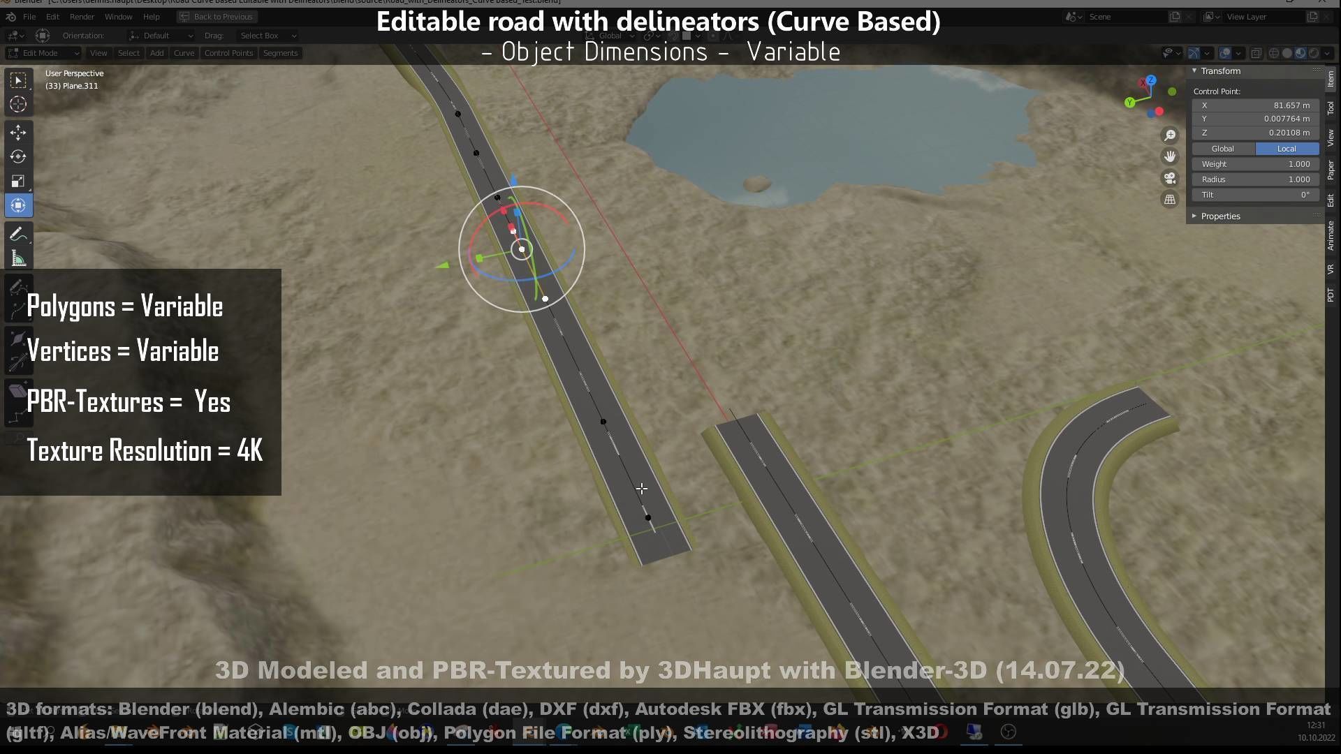 Editable Road with Delineators - Curve Based Low-poly 3D model_58