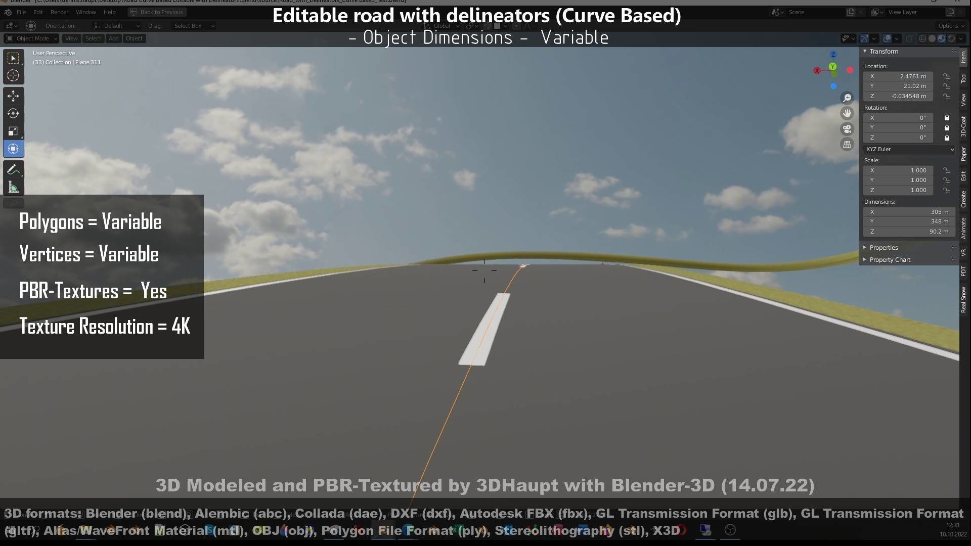 Editable Road with Delineators - Curve Based Low-poly 3D model_68