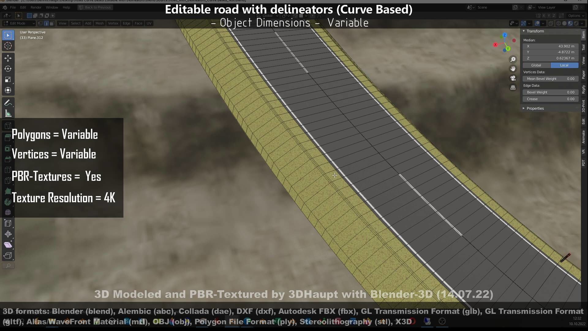 Editable Road with Delineators - Curve Based Low-poly 3D model_129