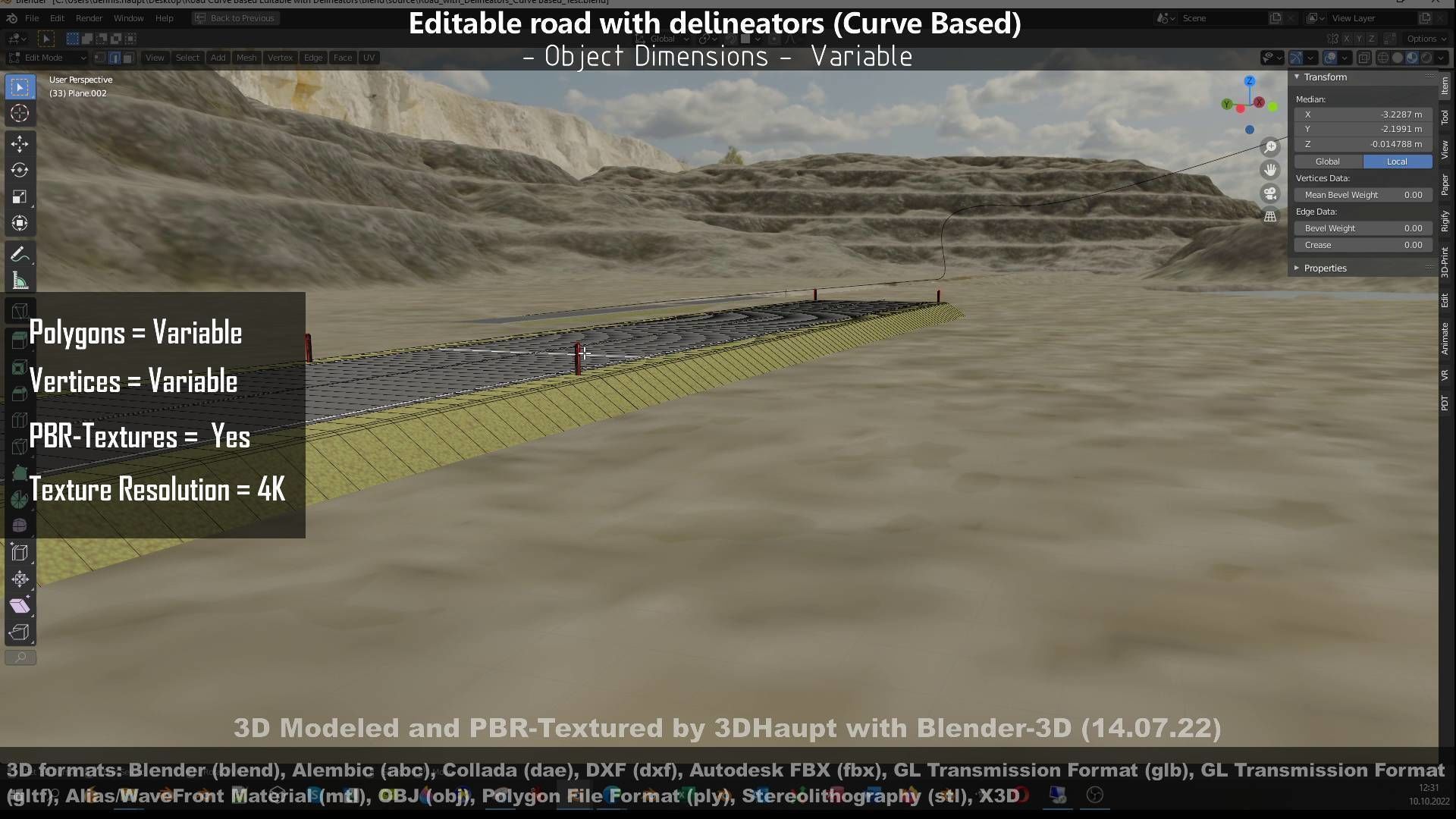 Editable Road with Delineators - Curve Based Low-poly 3D model_105