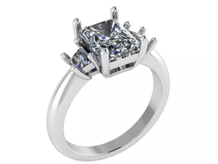 3-Stone Square Diamond ring 2703 3D print model 3D print model_0