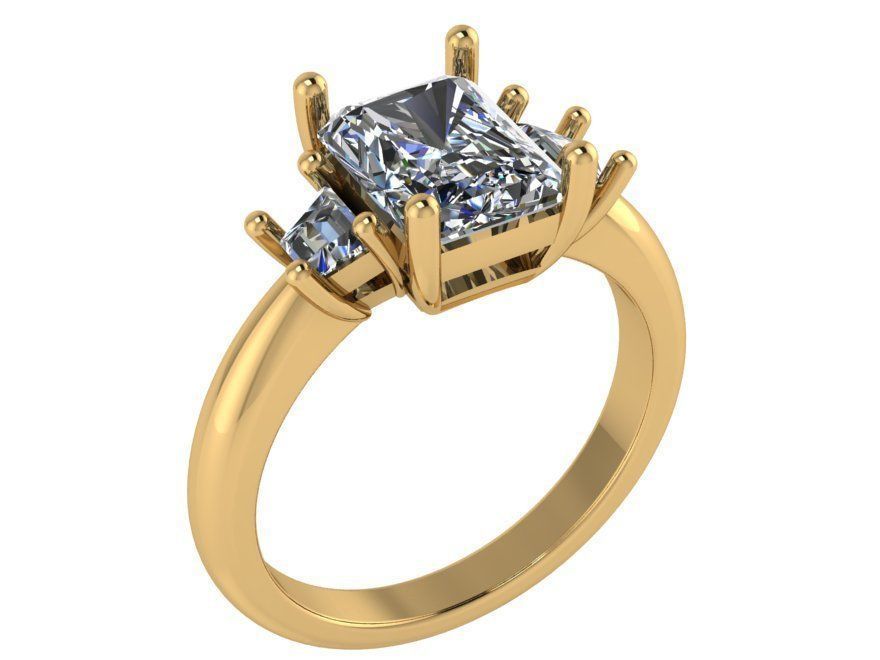 3-Stone Square Diamond ring 2703 3D print model 3D print model_1