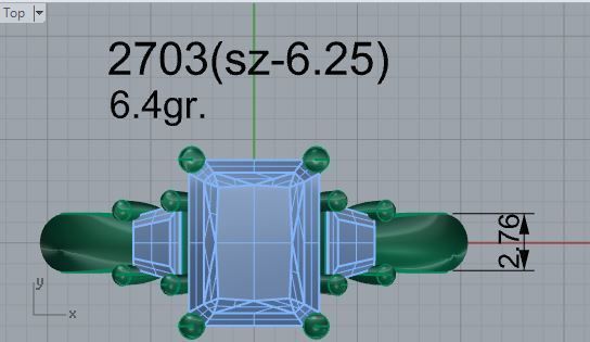 3-Stone Square Diamond ring 2703 3D print model 3D print model_4