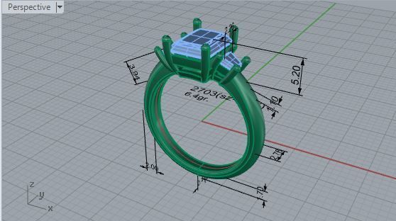 3-Stone Square Diamond ring 2703 3D print model 3D print model_7