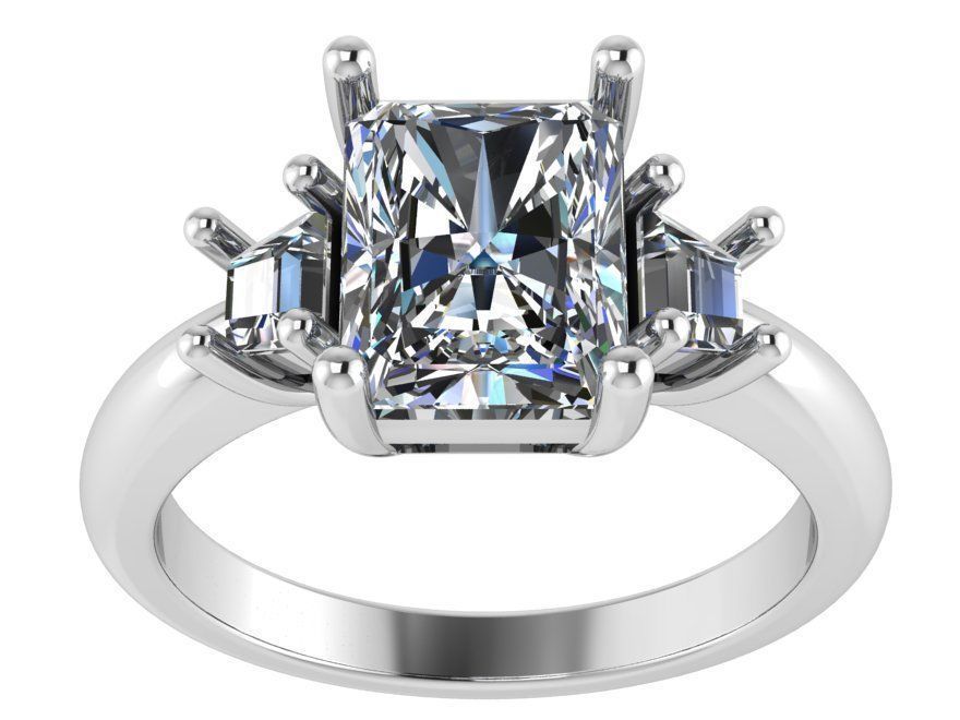 3-Stone Square Diamond ring 2703 3D print model 3D print model_2