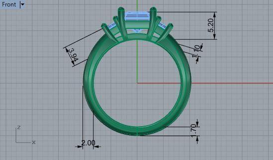 3-Stone Square Diamond ring 2703 3D print model 3D print model_5