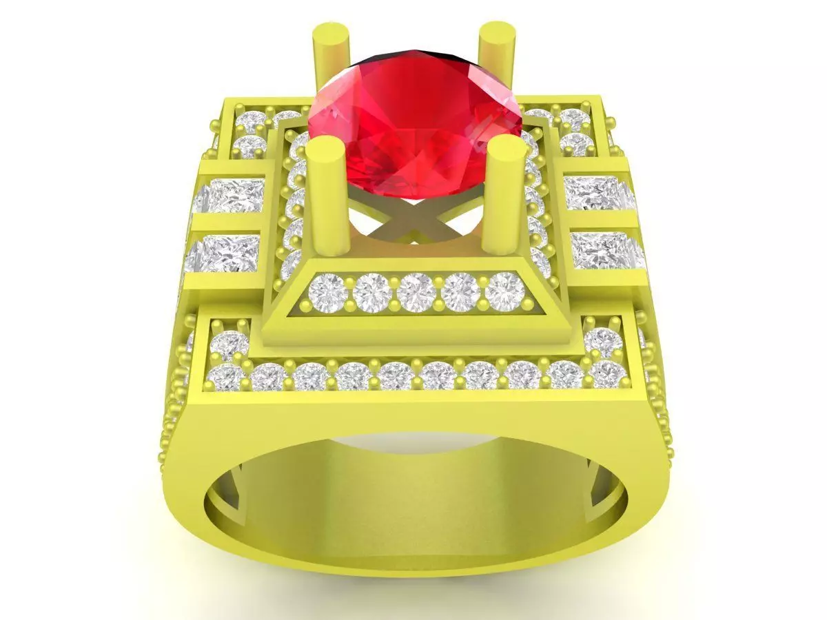 Luxury Square Gemstone Men Ring with Diamond Accents 3D Mod 3988 3D print model