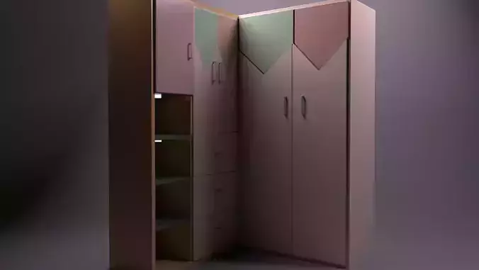 3d almirah wardrobe with doors and drawers