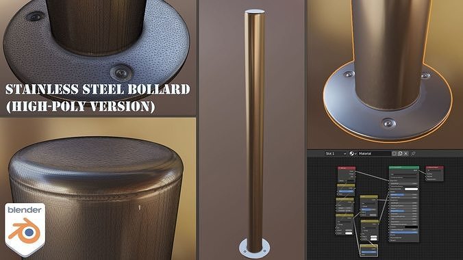 Stainless Steel Bollard - High-Poly 3D model