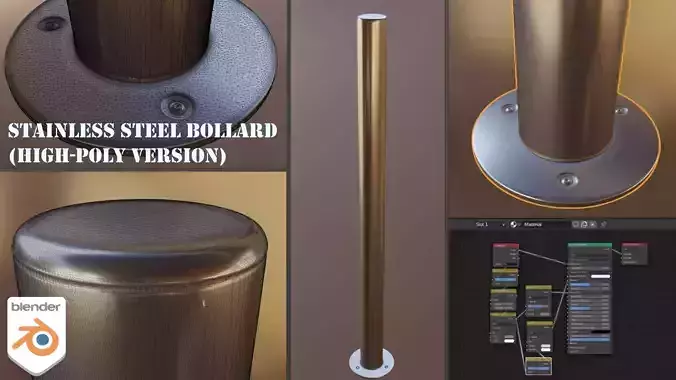 Stainless Steel Bollard - High-Poly 3D model